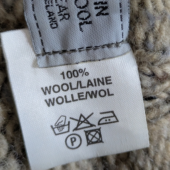 Dyed In The Wool Brown Tan 100% Wool Sweater Made In Ireland L/XL - Picture 8 of 9